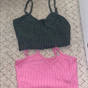 Pink and Gray Ribbed Crop Tops
